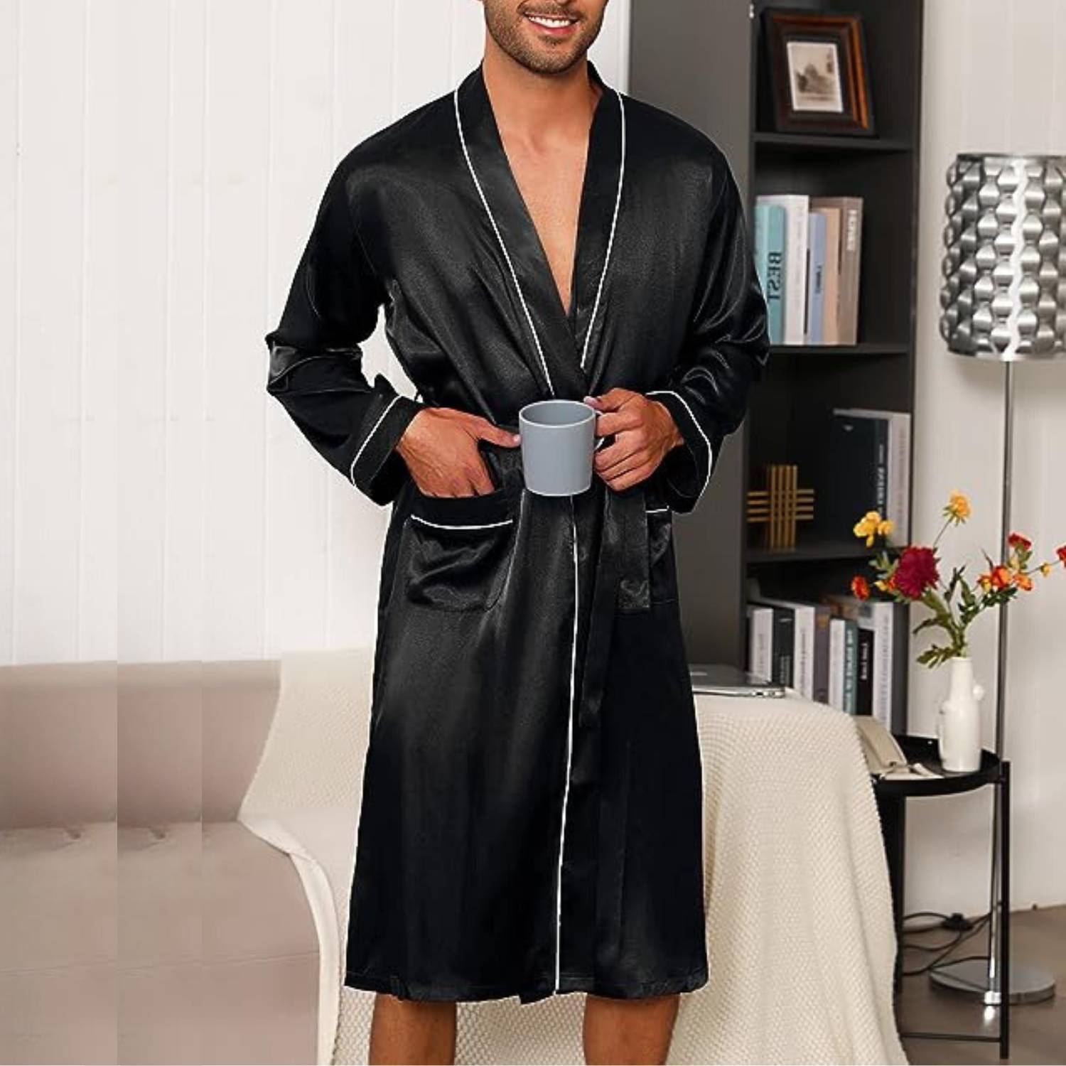 Mens Silky Satin Lounge Robe